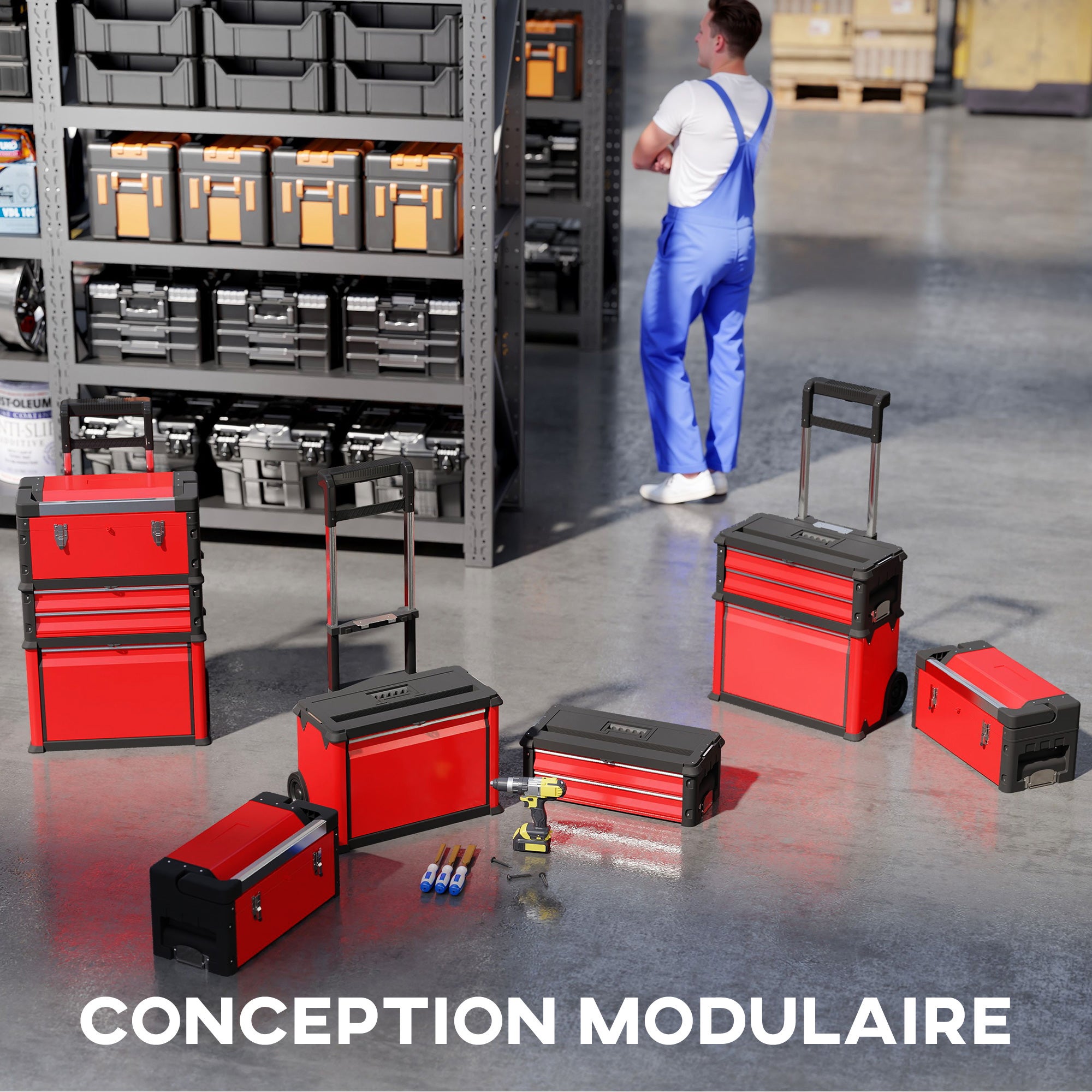 Lot de 3 boîtes à outils Acier HOMCOM - 4