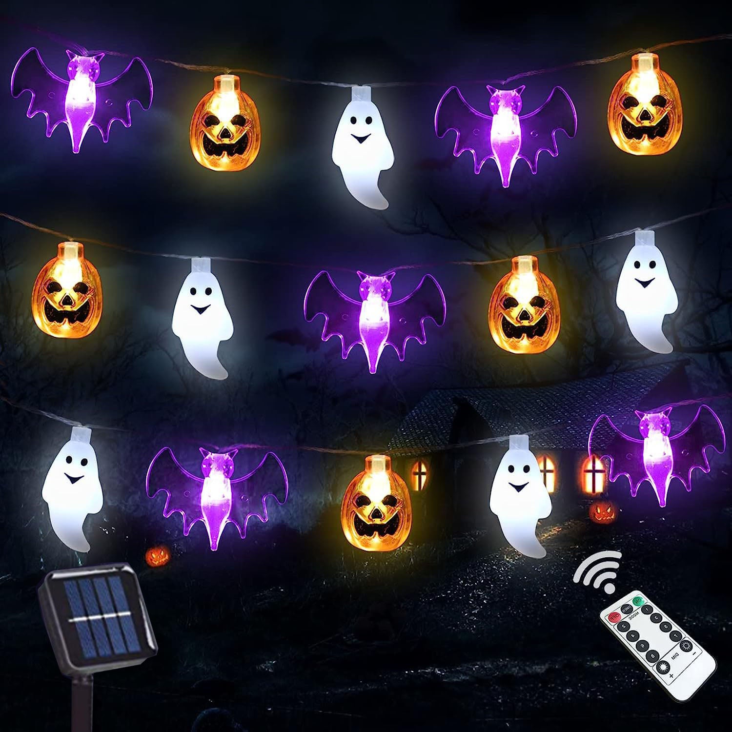ELEUTH 9M 60 LED Guirlandes Lumineuses Halloween D'extérieur à Piles- Avec Citrouille, Fantôme, Chauve-souris, Décoration Automne Lumières Décoratives ELEUTH 9M 60 LED Guirlandes Lumineuses Halloween D'extérieur à Piles- Avec Citrouille, Fantôme, Chauve-souris, Décoration Automne Lumières Décoratives