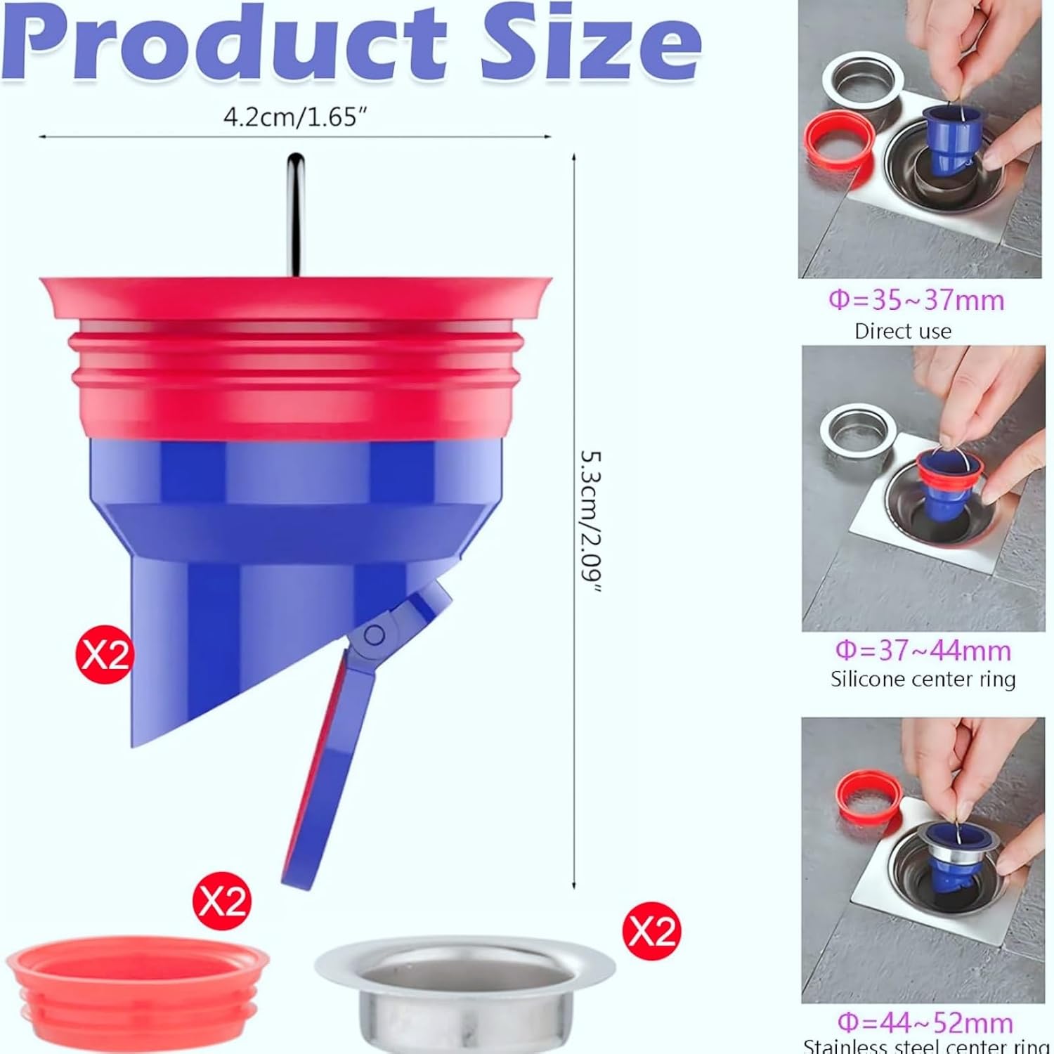 Clapet Anti-Mauvaise Odeur Filtre Douche - Ensemble de 2 Siphons Douche Italienne avec Bondonde Anti-Odeur, Bonde Douche Étanche pour une Douche Sans - 2