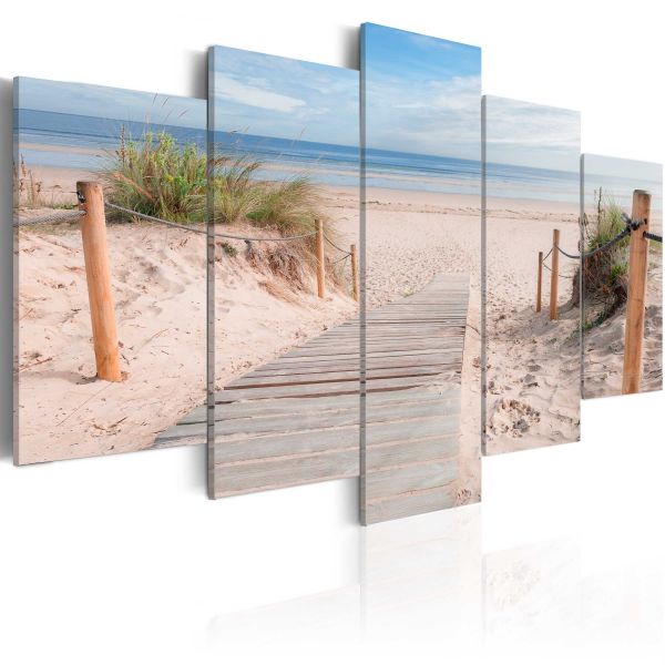 Feeby Impression Sur Toile 5 Pièces Plage Mer Type A 150x100 cm Tableau Mural Image Moderne Photo Décoration Murale Artistique Photographie Design Chambre Salon Cuisine Bleu Blanc