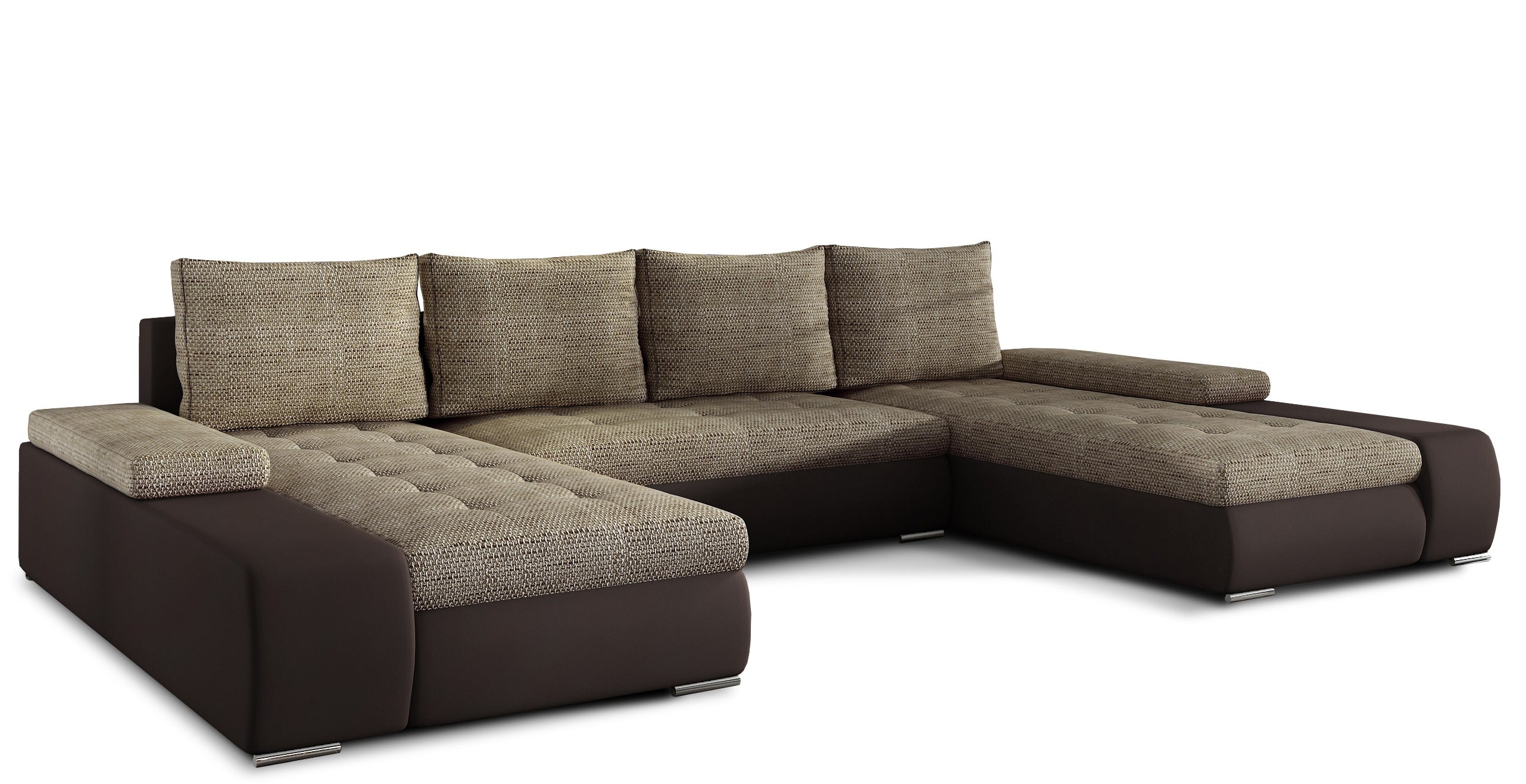 Les Tendances  Sofá Convertible Panorámico Bimaterial Tino Con Almacenaje-/ Moteado Marrón/Beige/Claro , Leroy Merlin