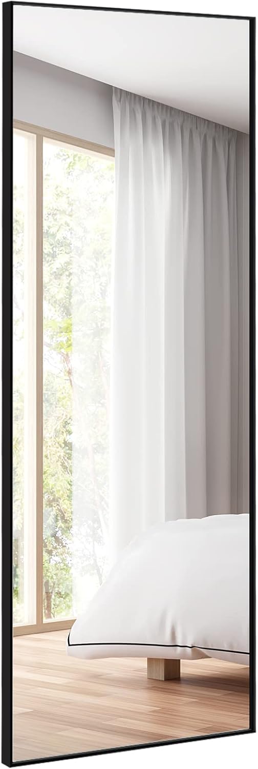 56 x 150 cm HD lustro do zawieszenia lub oparcia, lustro ścienne, stojące, lustro do garderoby, do sypialni, salonu i wejścia (czarne),