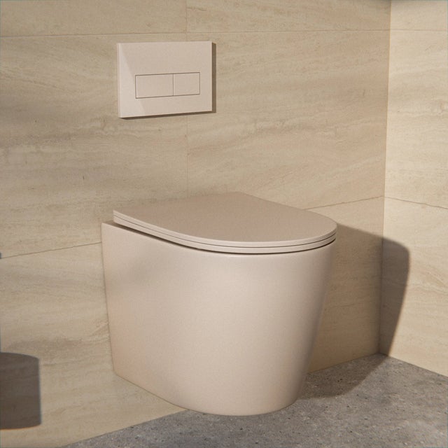 Mirlux Toilettes suspendues Mirlux Varo Taupe - Toilettes sans bride - Abattant à fermeture ralentie - Cuvette en céramique - Toilettes flottantes