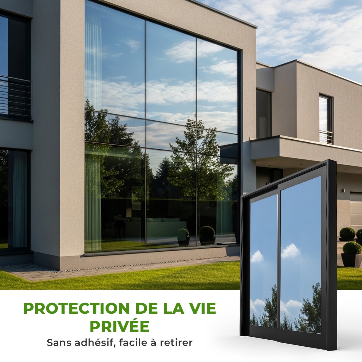 Film adhésif miroir privatif pour fenêtre au mètre - Anti-Regard Anti-UV Anti-Chaleur - 90cmx5m - 4