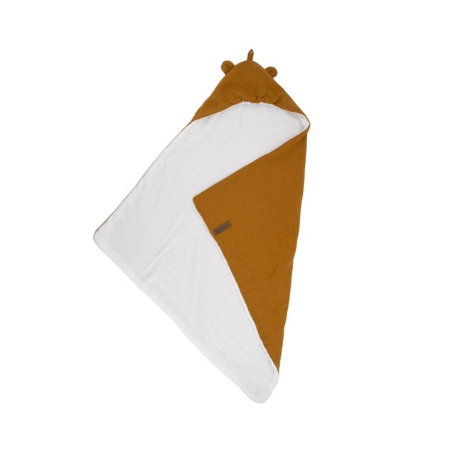Cape de bain en gaze de coton avec oreilles d'ourson - Bronze - 75x75 cm - Coton