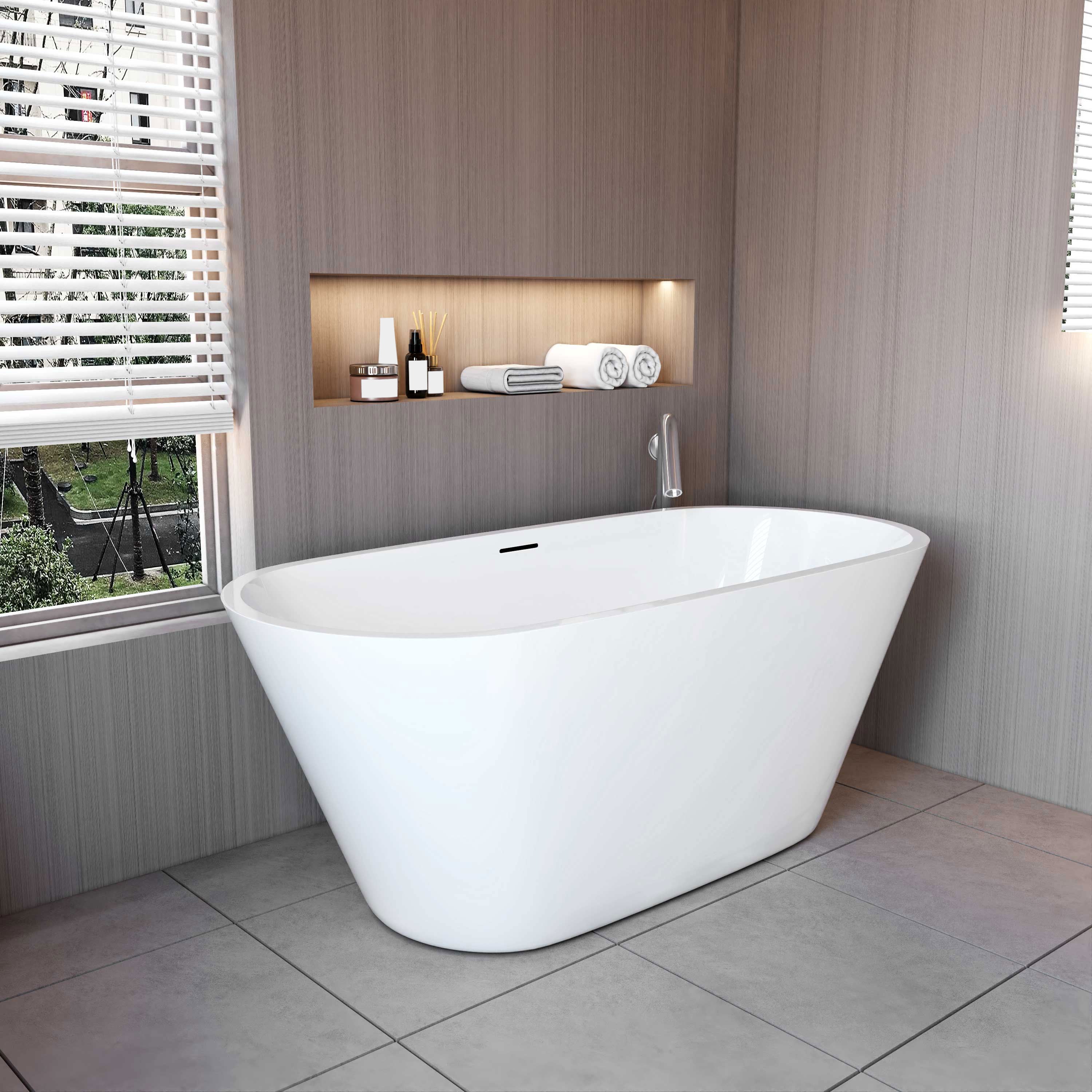 AICA Bañera acrílica exenta ovalada,1500x700x580mm,color blanco,incluye manguera + desagüe - 2