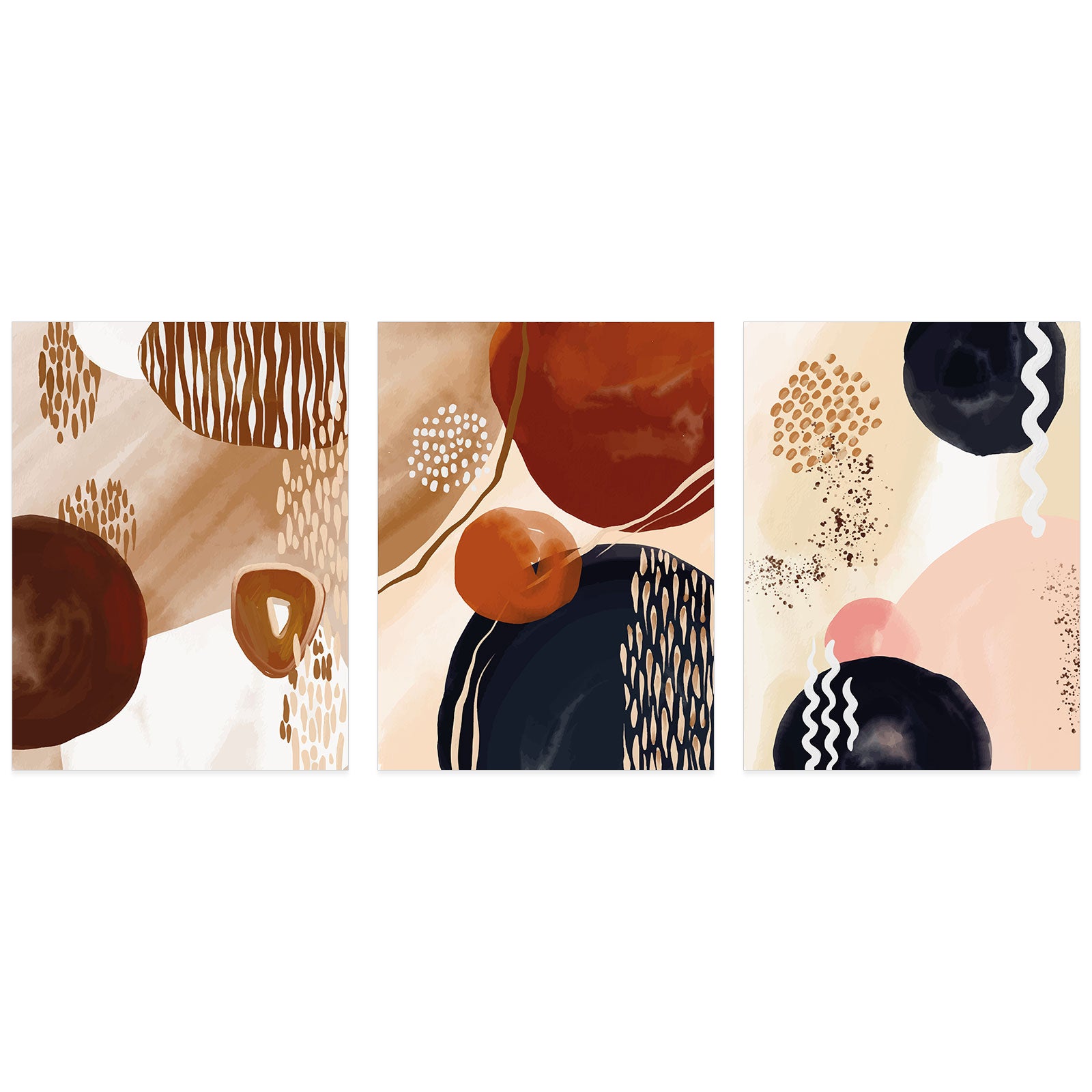 Lot de 3 Affiches / Posters Triptyque - Abstrait boho 3617689692449 - Bordure Noire et Blanche - 3 Affiches - 40x50 cm (Cadres non fournis) - 2