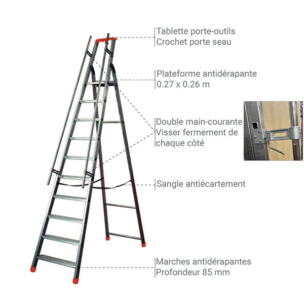 Escabeau grande hauteur 13 marches - Hauteur max. de travail 4.99m - Q60/13M - 3