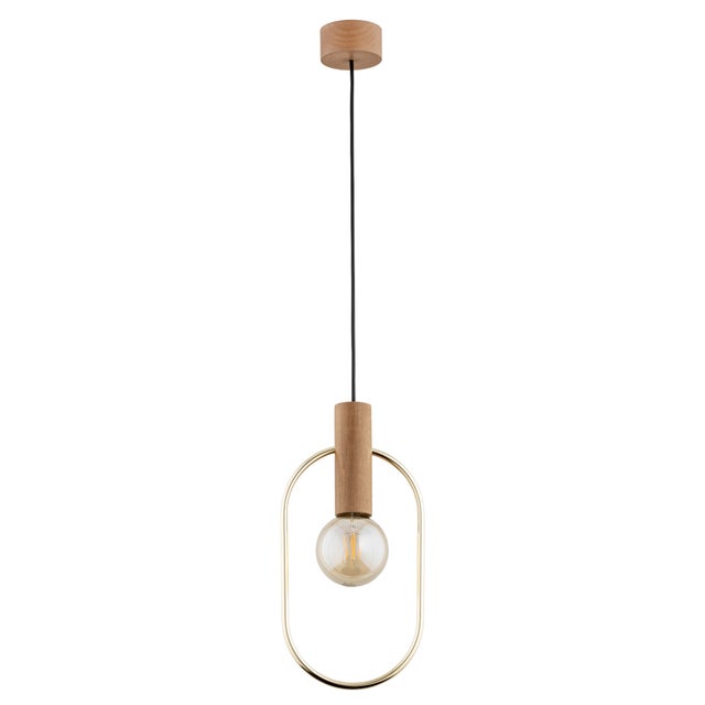 Lampa wisząca skandynawska drewniana złota obramówka 1xE27 15W LAIS Alfa