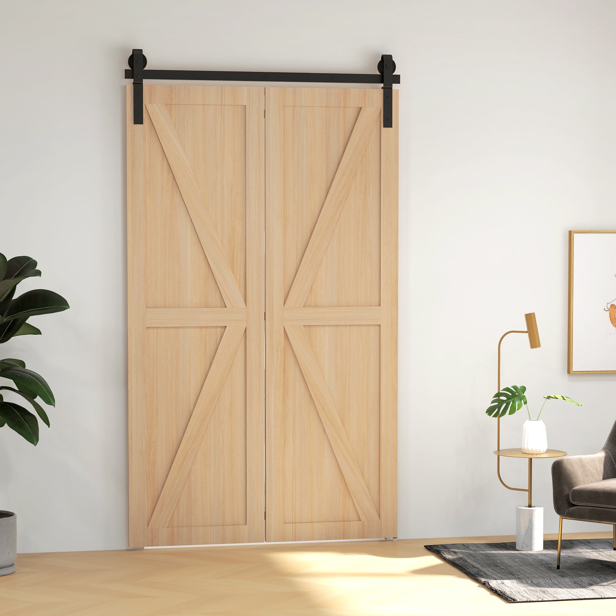 Kit porte grange coulissante pliante 122cm 4pi 2 portes rail noir - 3
