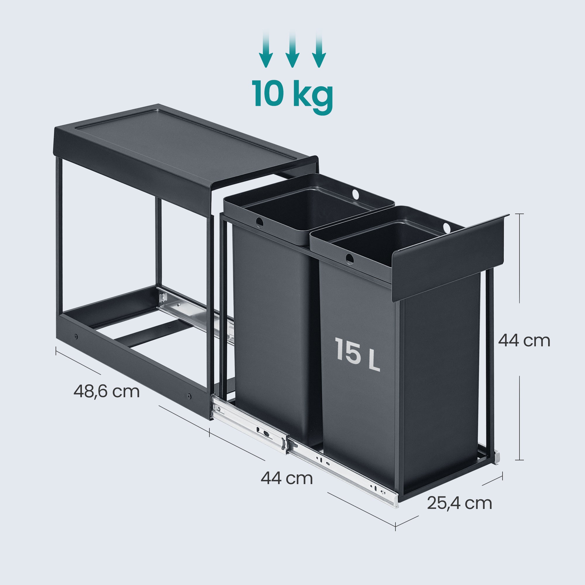 SONGMICS Poubelle de Cuisine Extractible, 2 x 15 L, en Acier, Couvercle en Plastique ABS, Gris - 5