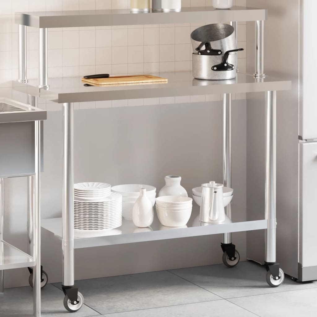 Mesa de trabajo de cocina con estante 110x55x120 cm acero inoxidable