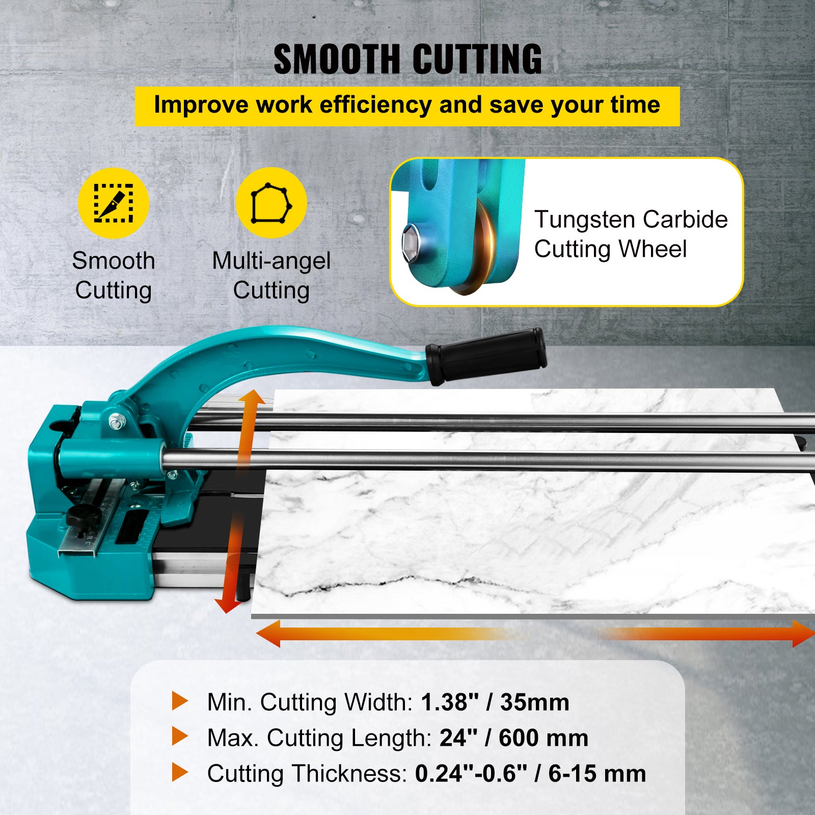 Coupe-carrelage manuel 24 pouces,SucceBuy doubles rails et supports avec guide laser précis,capacité de coupe 3/5 po,outils de coupe de précision - 5