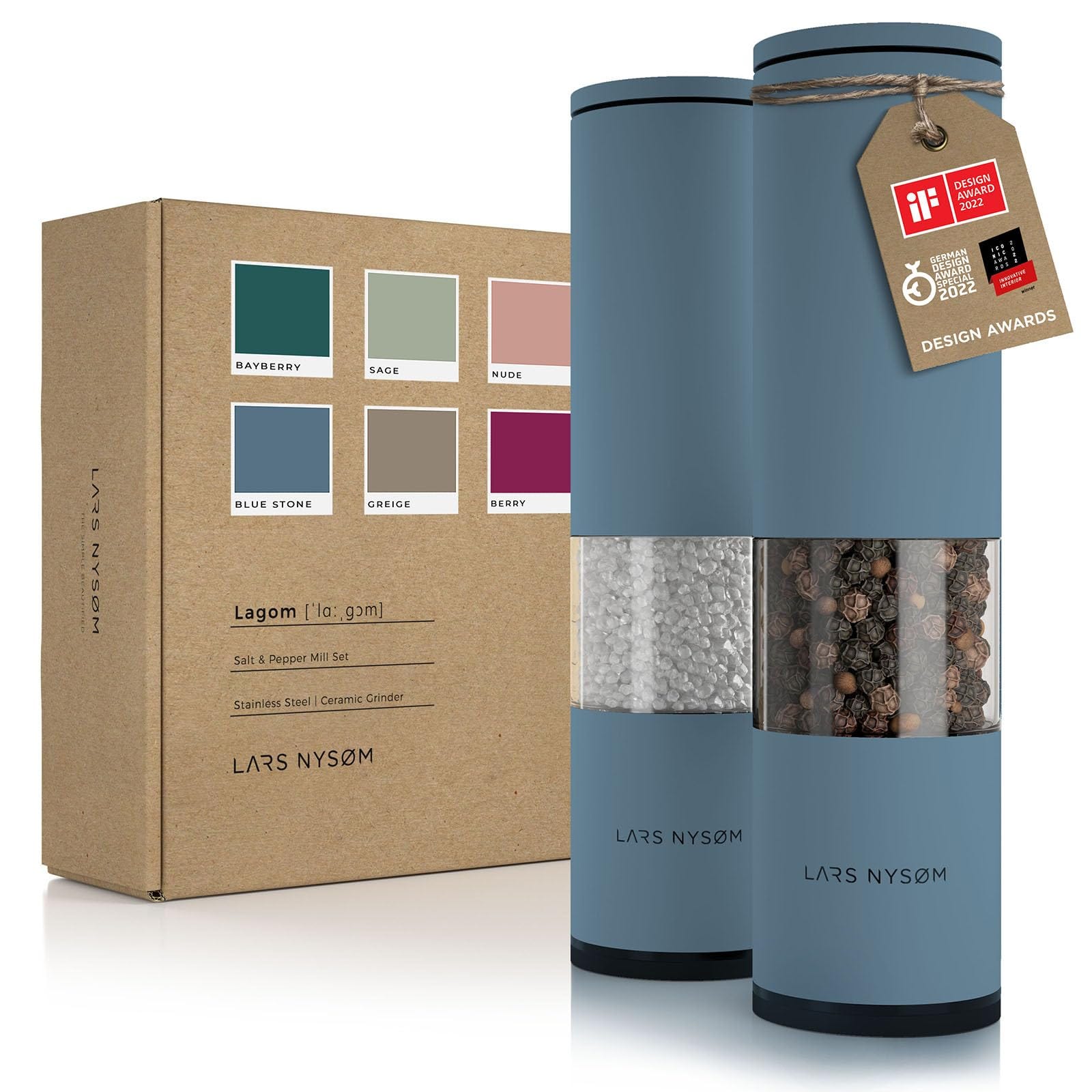 Set Macina Sale E Pepe 2 Pezzi | Regolazione Macinatura Da Fine A Grossolana | Nucleo In Ceramica, Colore Blu-Grigio