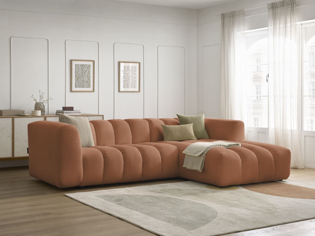 Canapé d'angle fixe TALIA tissu chiné BOBOCHIC 3 places Orange | Leroy ...