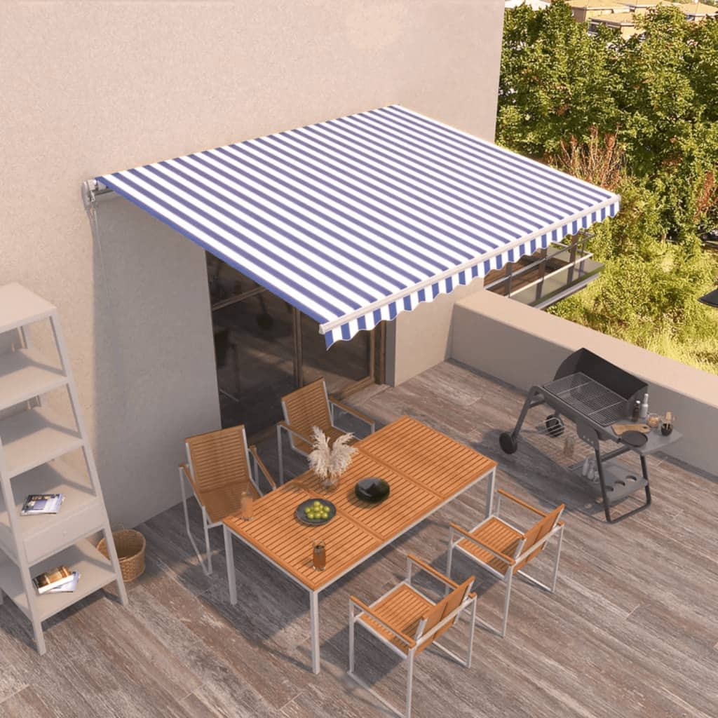 Toldo retráctil 400x350 azul y blanco