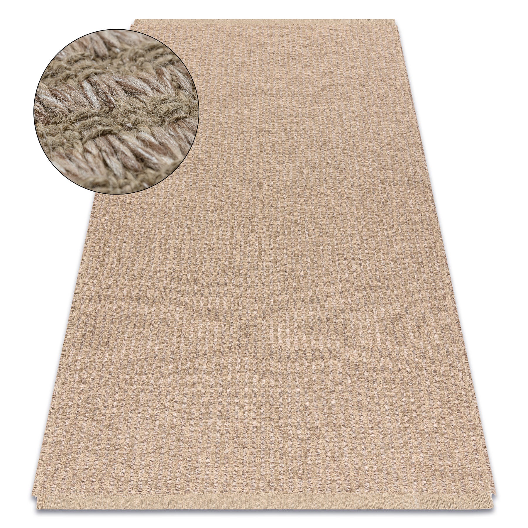 Alfombra jute 3650 beige líneas - yute, tejido plano, flecos 120x170 cm