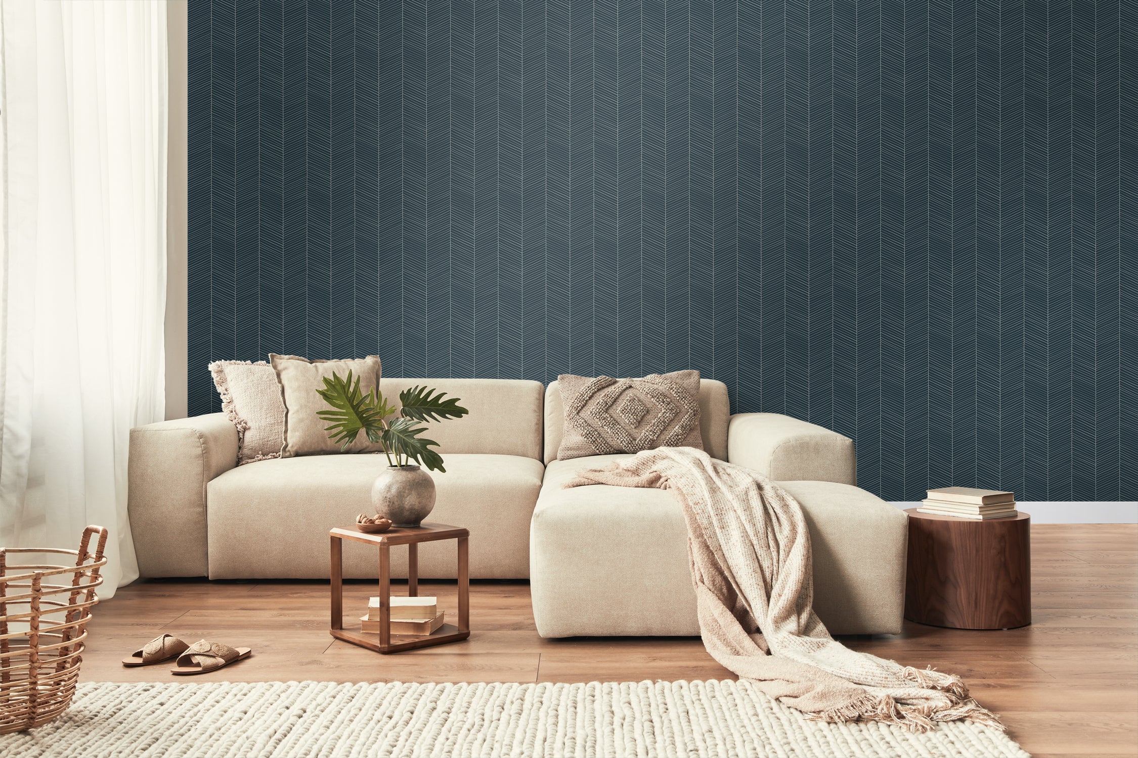 Papel de parede padrão de ossos de arenque azul - 53 cm x 10.05 m - Walls4You - 5