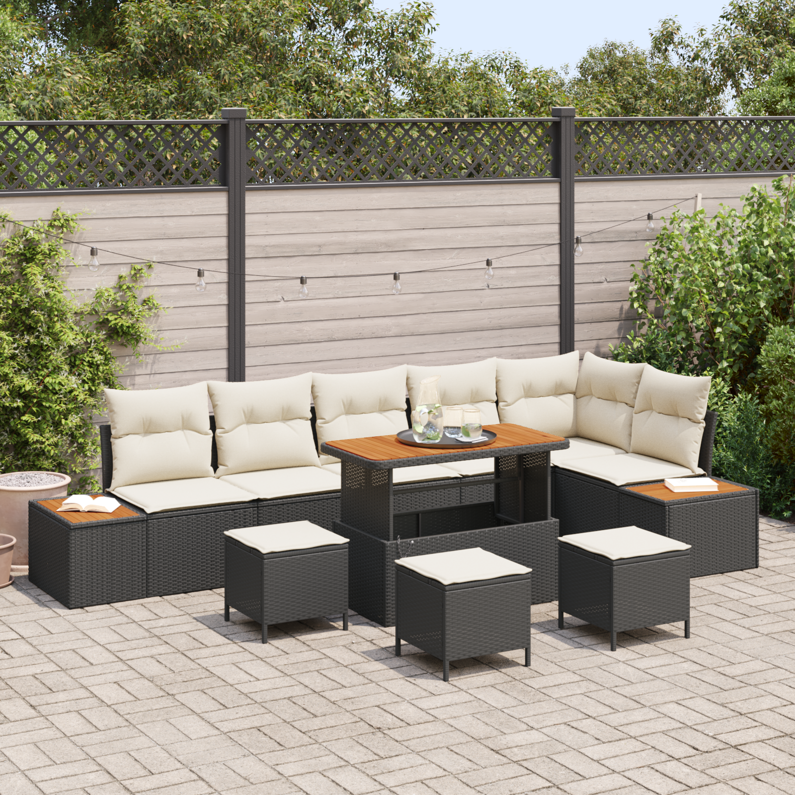 Zestaw Sof na Ogród z poduszką 10 pcs Czarny Polirattan vidaXL