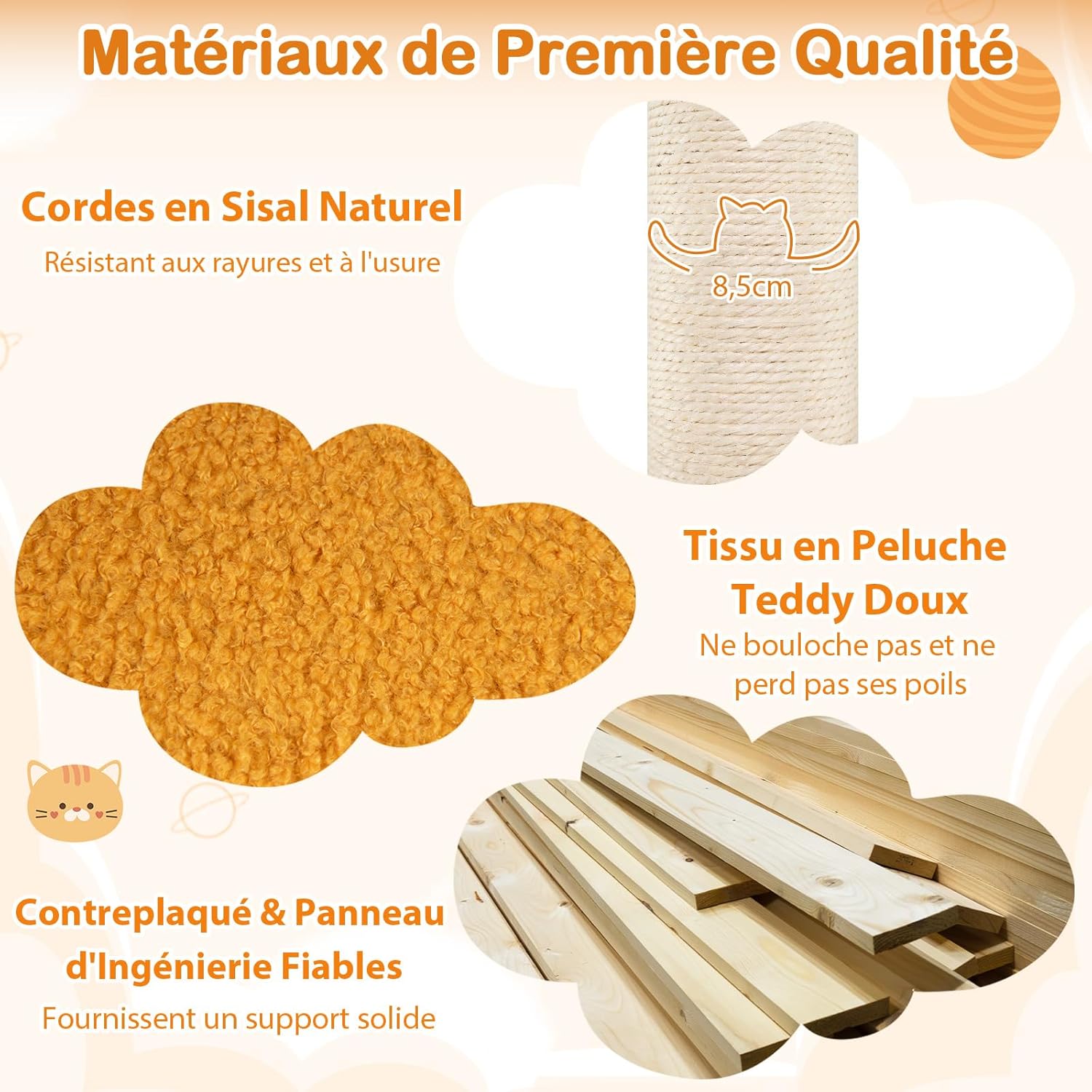 Tiragraffi per Gatti a Tema Spaziale, Albero per Gatti con Piattaforma a UFO e Pali in Sisal, Torre per Animali Domestici Interno (58 x 45 x 1 - 7