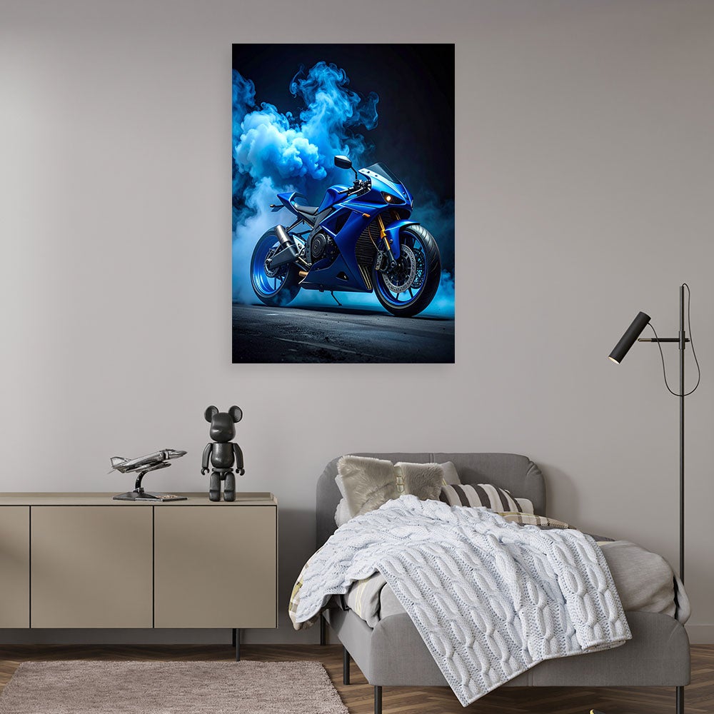 Obraz do salonu biura pokoju młodzieżowego, Niebieski Motocykl Motor Ścigacz 70x100 - 2