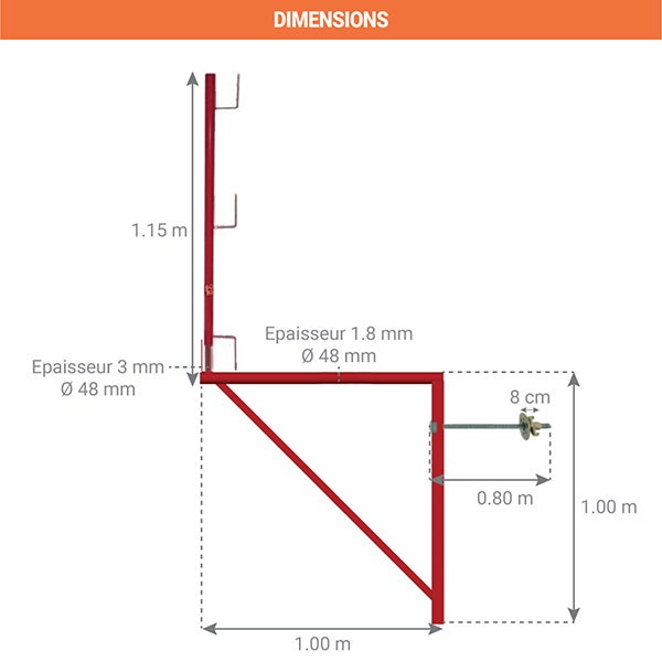 1 console d'échafaudage époxy 1.00m x 1.00m - Tube rond - 110011004/01 - 2