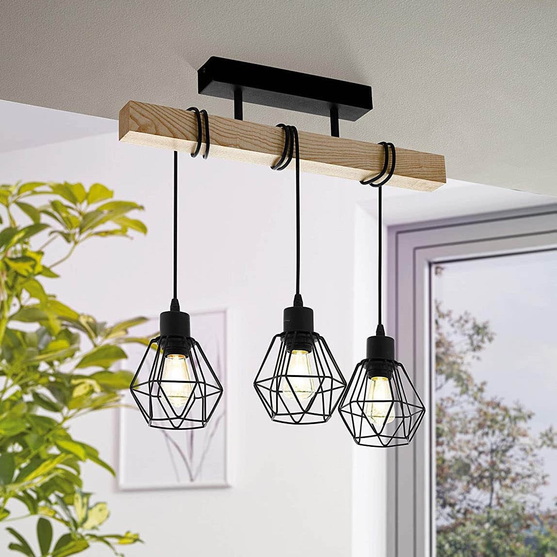 Lámpara de araña rústica de 3 luces, lámpara colgante vintage, lámpara de techo, lámpara de suspensión, lámpara de isla, altura ajustable, 55 cm - 6