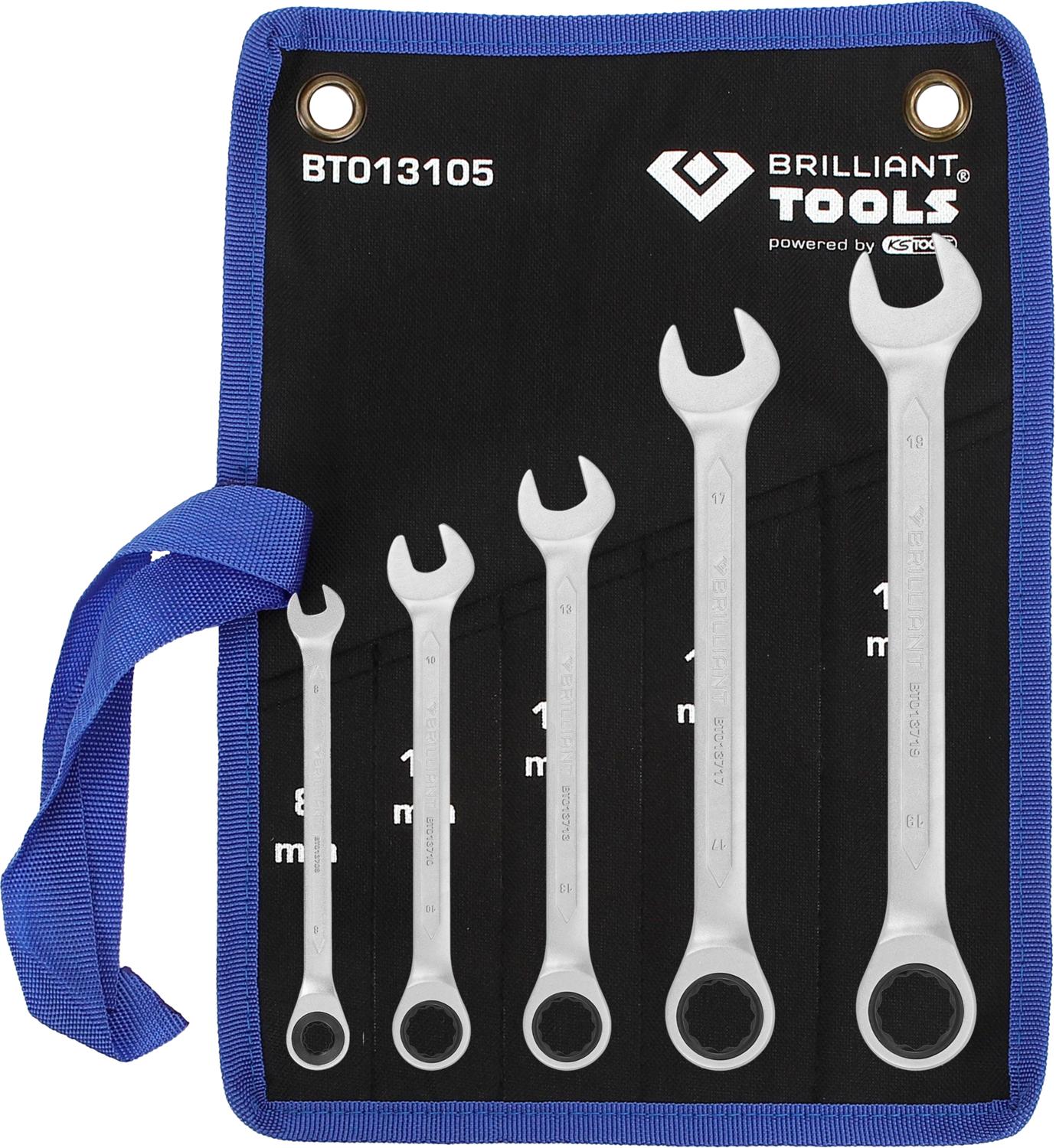 BRILLIANT TOOLS Zestaw kluczy pierścieniowych z grzechotką 5-częściowy 8 - 19 mm - BT013105
