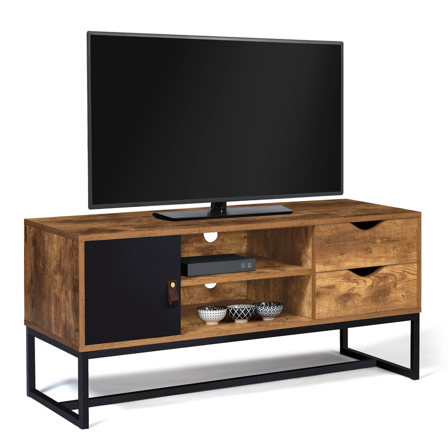 Meuble TV 110 cm CHICAGO 2 tiroirs avec placard design industriel - 2