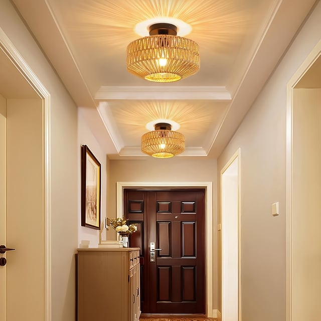 2 sztuki lamp w stylu boho, półpłaskie, ręcznie tkane lampy sufitowe, żyrandol, lampa wisząca E27 do sypialni, kuchni i przedpokoju