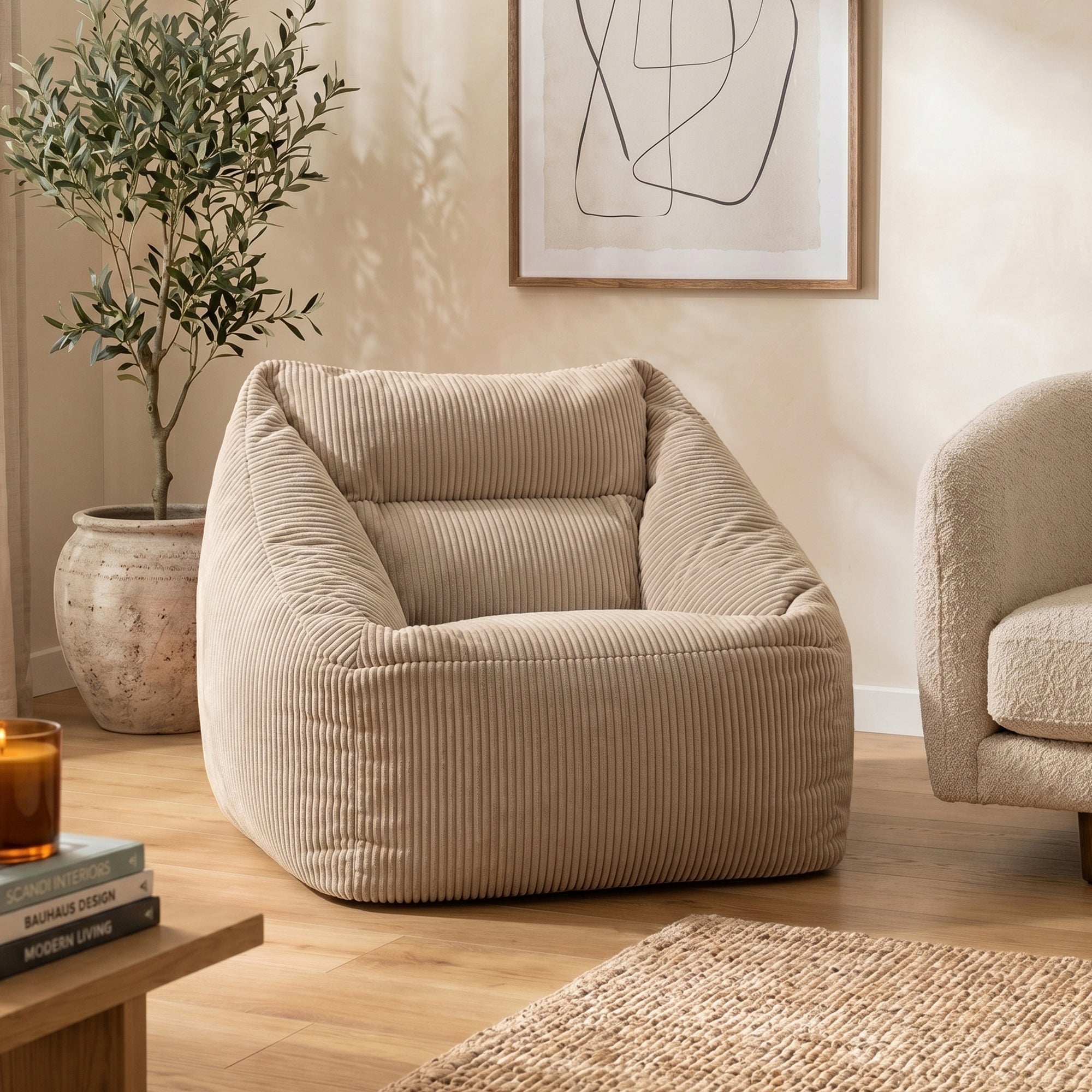 Pouf poltrona Icon in velluto a coste beige, soggiorno, camera da letto, 97x84cm Oeko-Tex® - 2