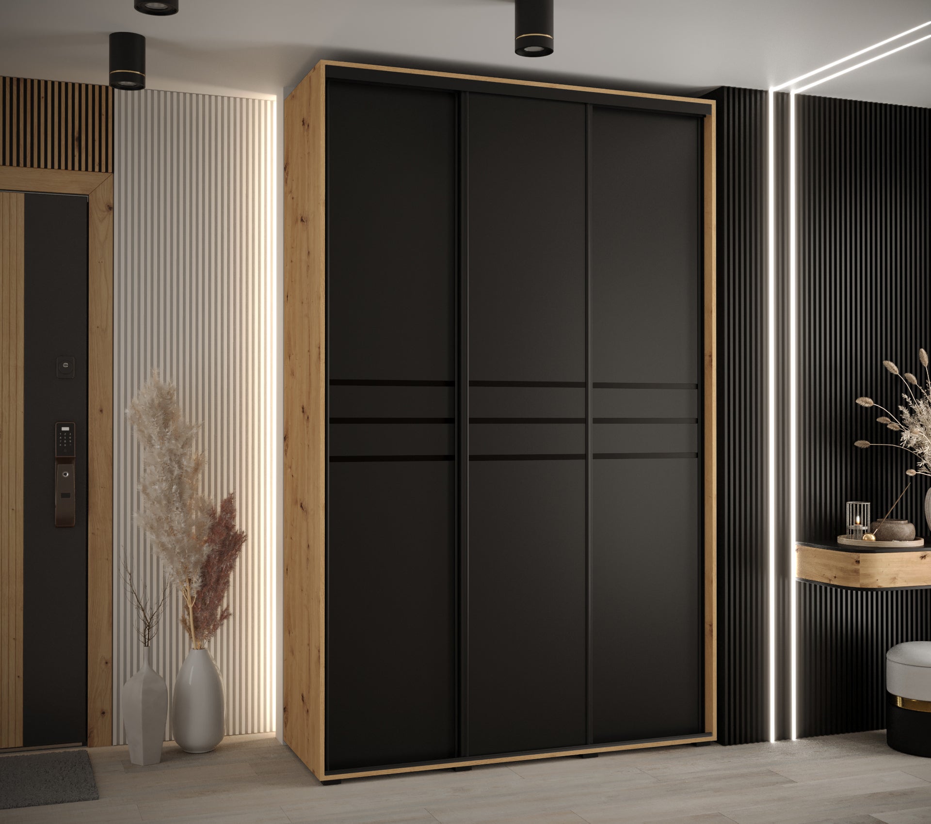 Szafa przesuwna wysoka Davos 10 160 x 60 x 235,2 cm artisan + czarny + u. czarny - Abiks Meble - 2