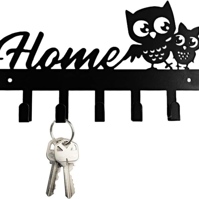 Wieszak na klucze ścienny metalowy wieszak w kształcie sów w kolorze czarnym dekoracyjny z haczykami na ścianę przedpokoju korytarza biura drzwi Dom