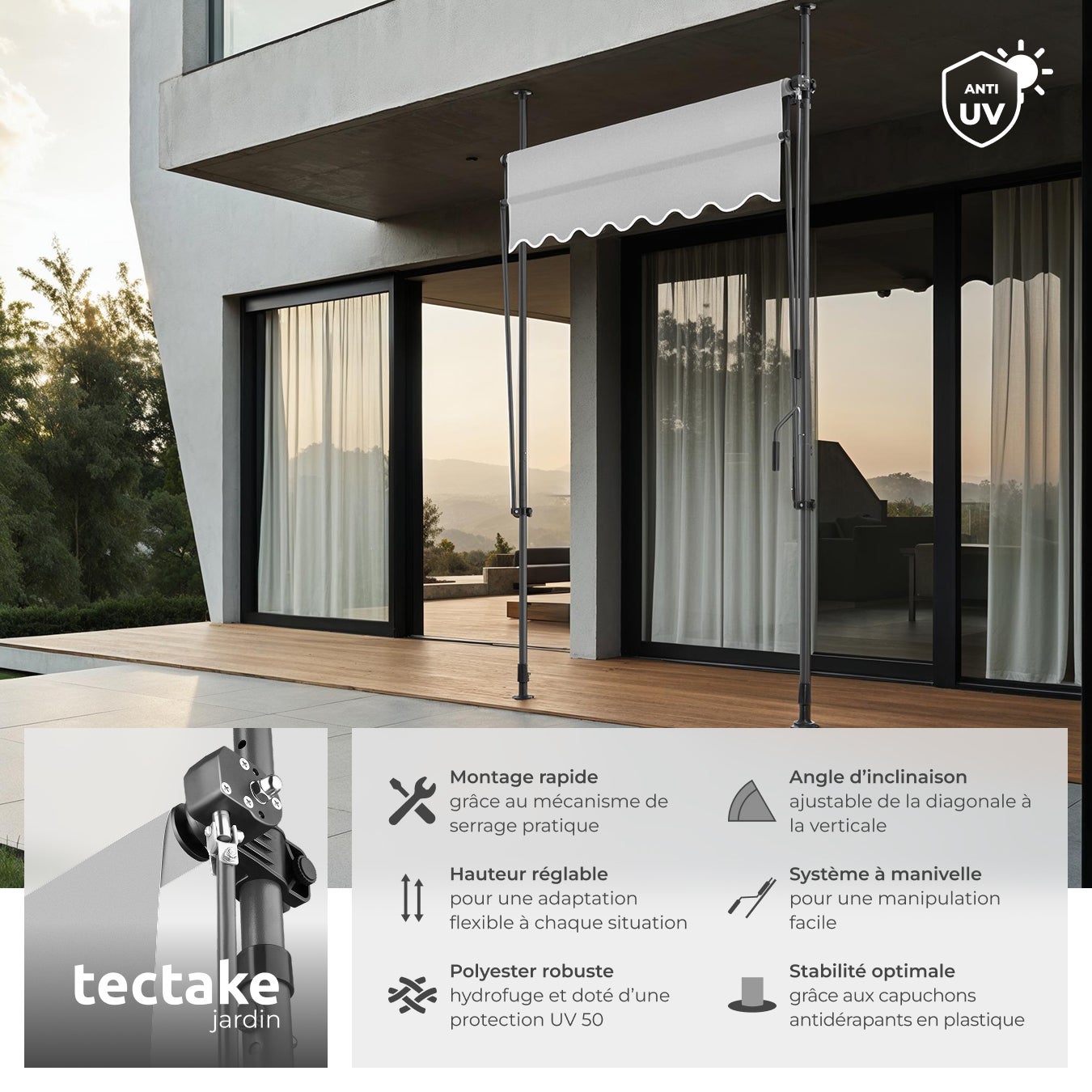 TECTAKE Toldo dobrável para varanda Sistema de fixação por manivela de funcionamento suave, podendo ser montado à direita ou à esquerda - 2