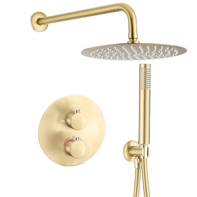 Valaz Douche thermostatique murale ronde or brossé - Série Jucar - 30 cm