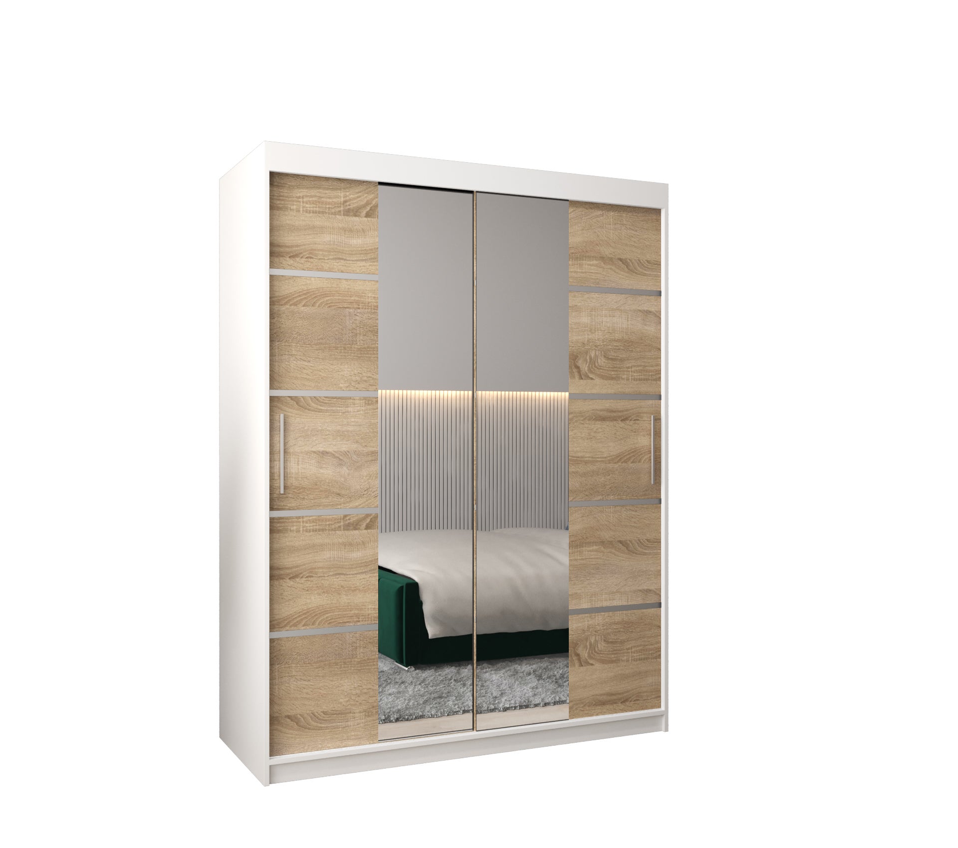 Szafa przesuwna garderoba Verona 4 150 x 62 x 200 cm Biały + Sonoma - Abiks Meble