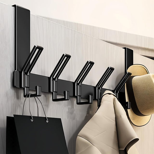 Appendiabiti da porta, gancio da appendere alla porta con 6 ganci per cucina, camera da letto, bagno (nero)