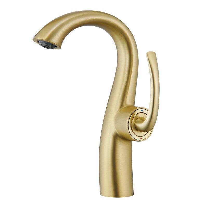 Bateria kuchenna, podwójna regulacja ciepłej i zimnej wody, bioniczna szyjka, wylewka typu plaster miodu, złota