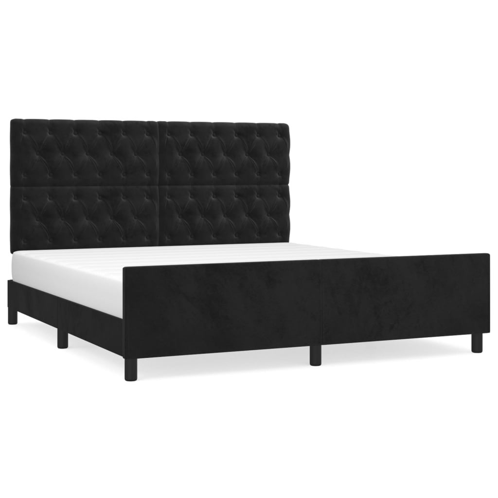 Cadre de lit sans matelas, velours noir, pour la chambre, 160 × 200 cm - 2
