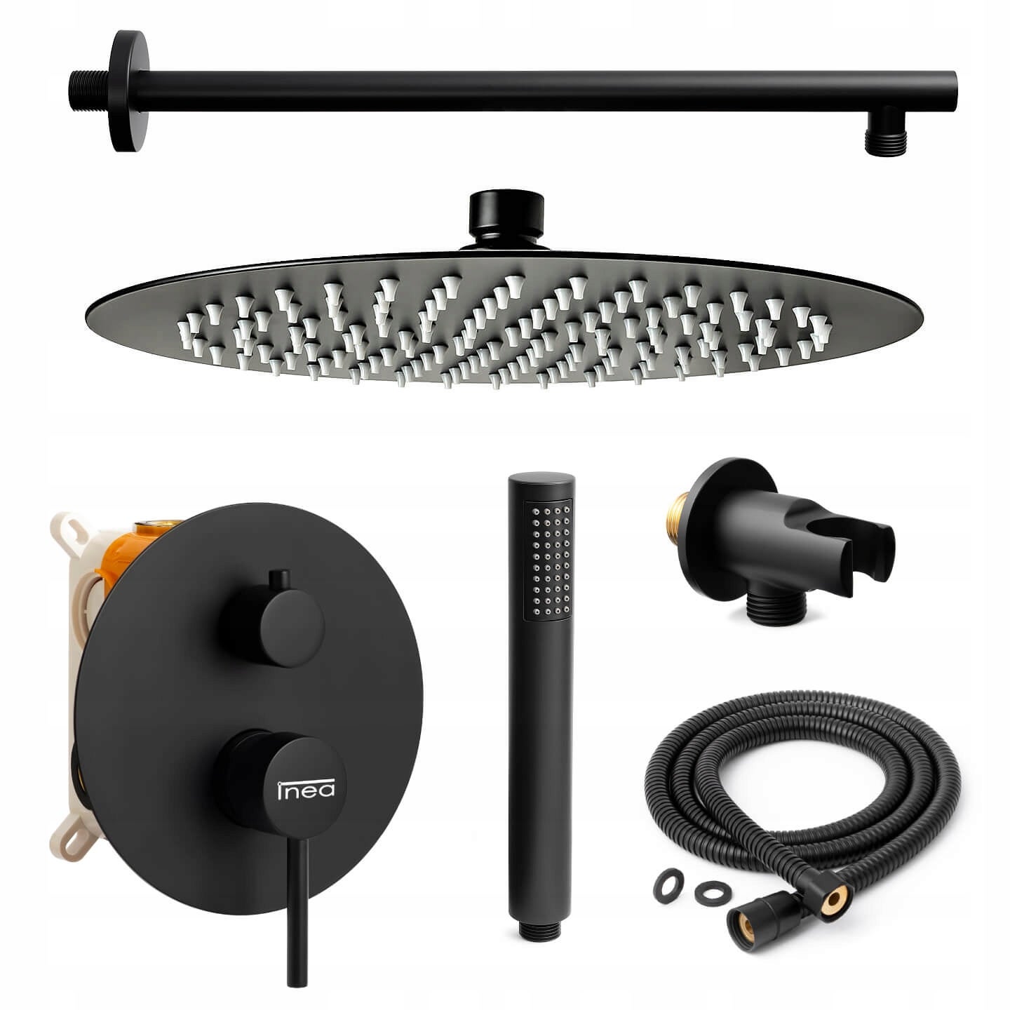 ZESTAW PODTYNKOWY PRYSZNICOWY CZARNY MAT PRYSZNIC Z DUŻĄ DESZCZOWNICĄ 25CM