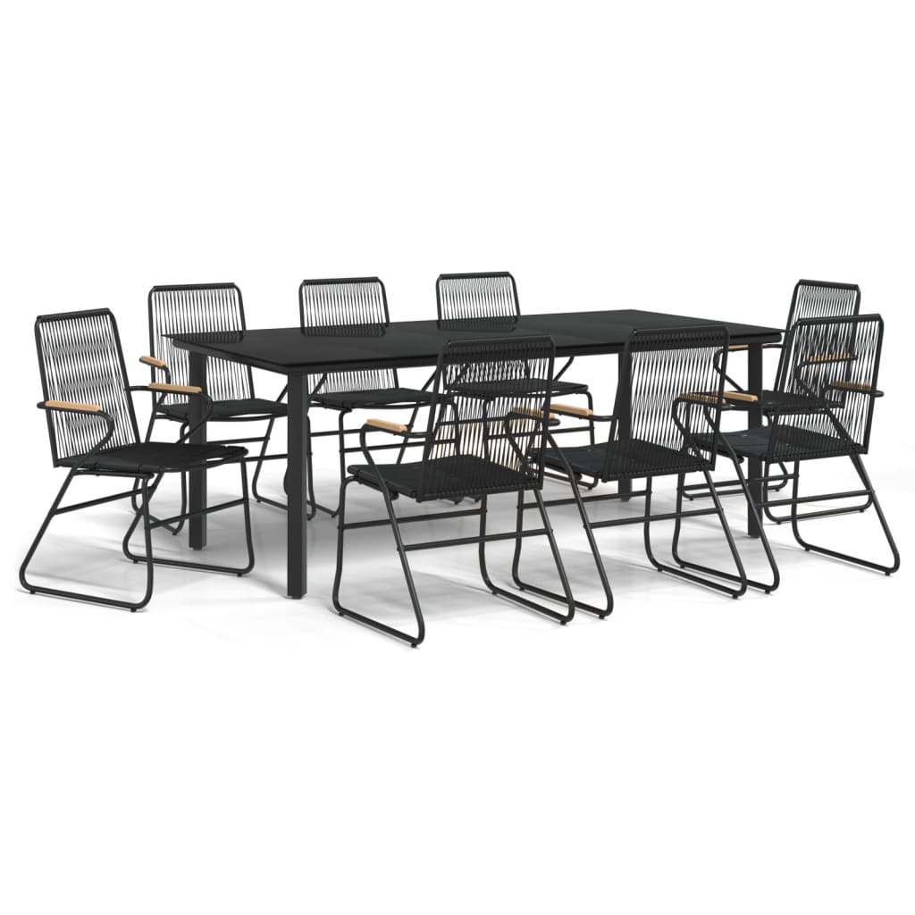 The Living Store - Ensemble à manger de jardin 9 pcs noir rotin PVC - 2