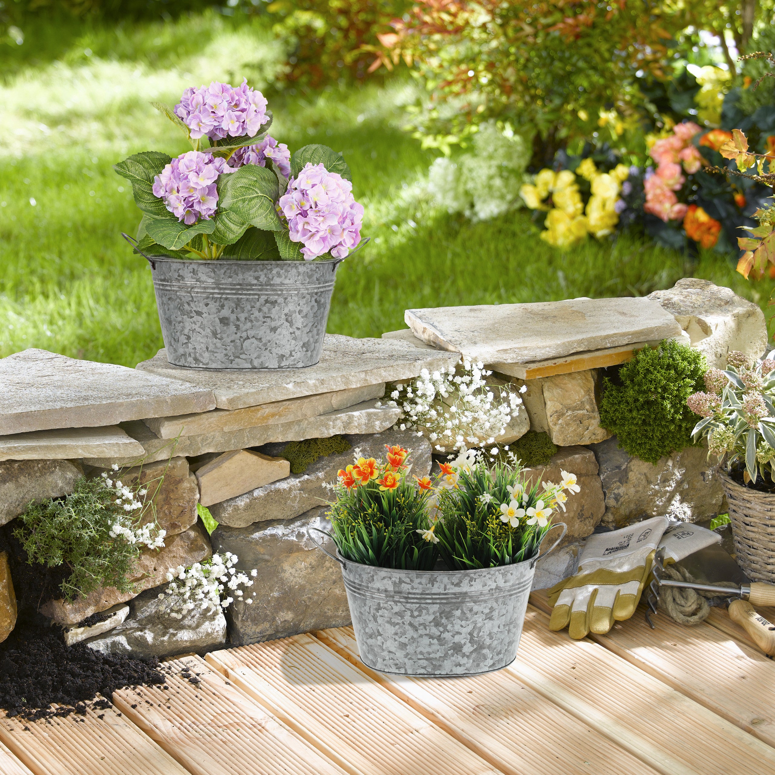 Set Di 10 Vasi Da Fiori In Metallo: 5 Rettangolari 26,9x14 Cm + 5 Rotondi 10,2 Cm, Neri, Con Gancio - 3