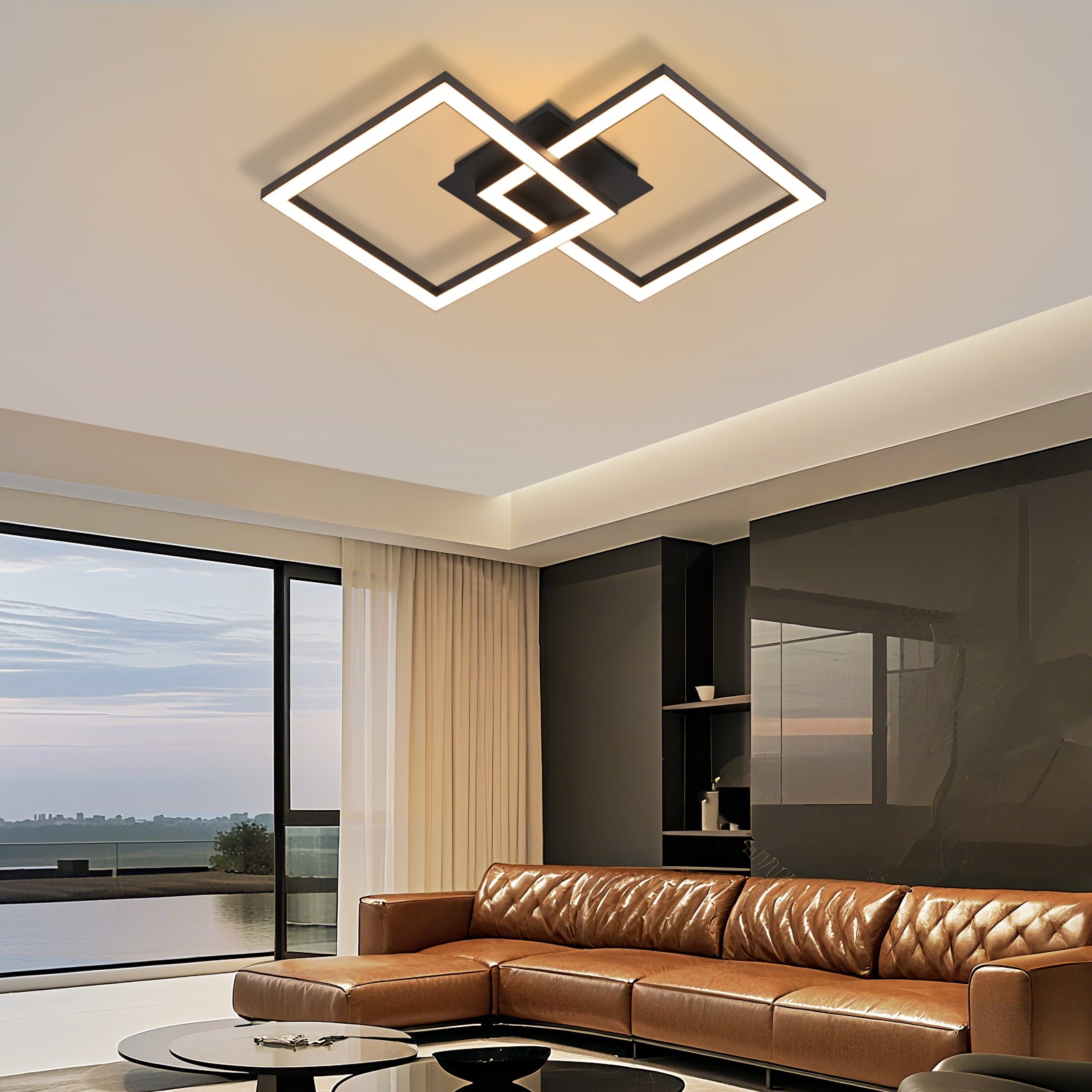 NETTLIFE Plafonnier LED 24W Noir Design Moderne Blanc Chaud Carré pour Salon Chambre Cuisine Couloir - 8