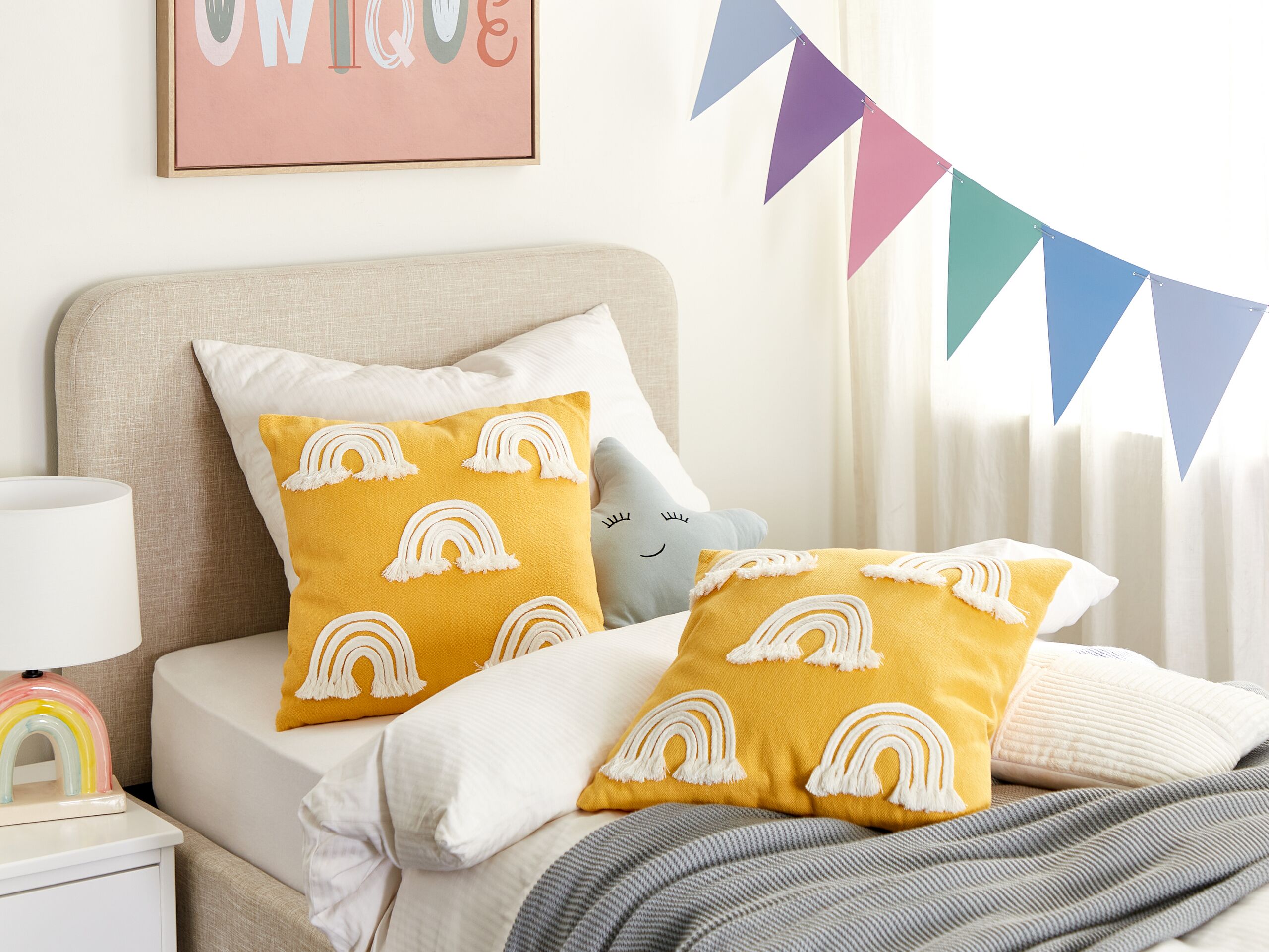 Beliani conjunto de 2 cojines leea algodón 45 x 45 cm geométrico bordado amarillo
