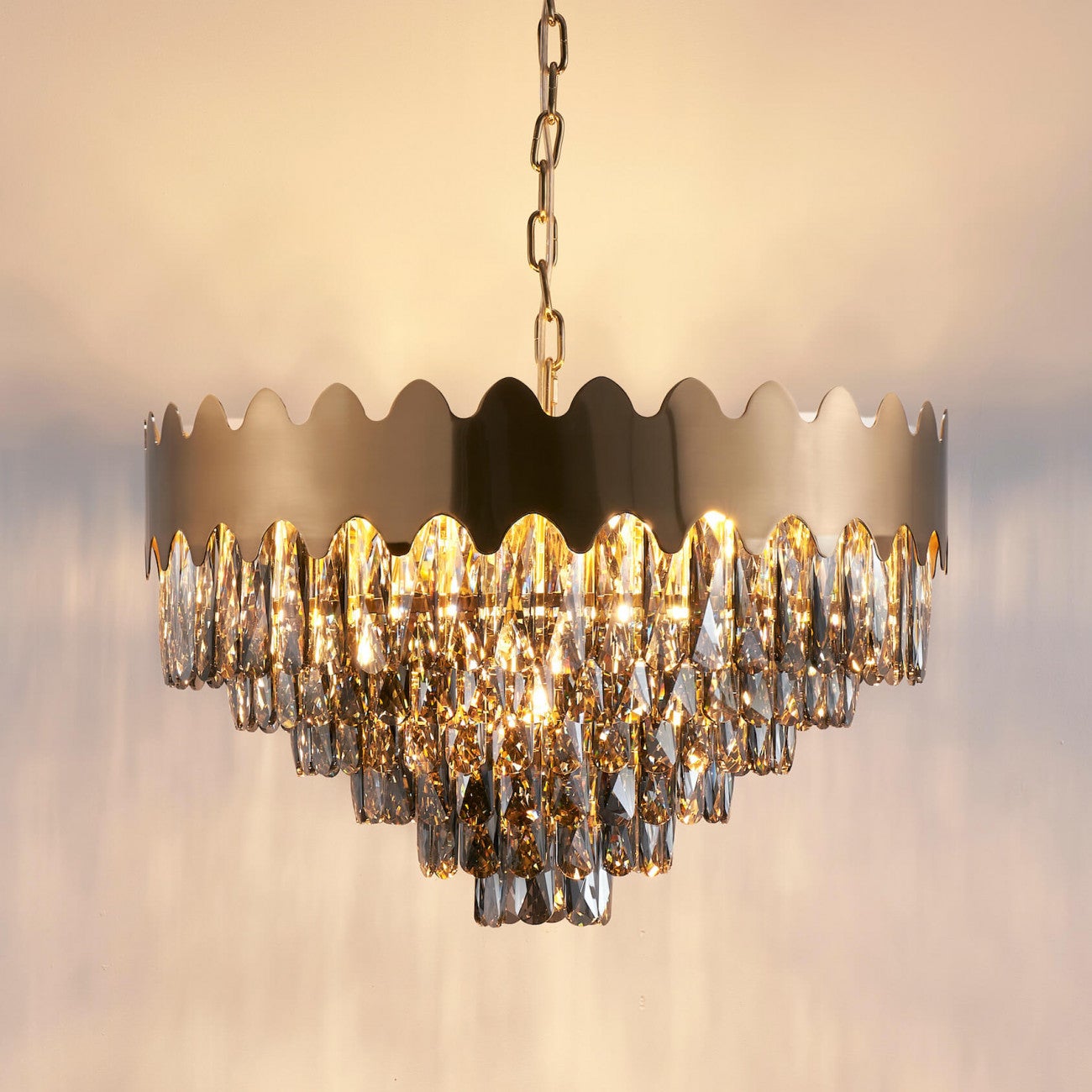 Lampe à suspendre LED, lustre, métal, cristaux de verre, H 120 cm