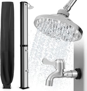 COSTWAY Douche Solaire d’Extérieur 60 L, Douche d’Extérieur à Chauffage 227 cm avec Pommeau de Douche Pivotant Robinet Argenté