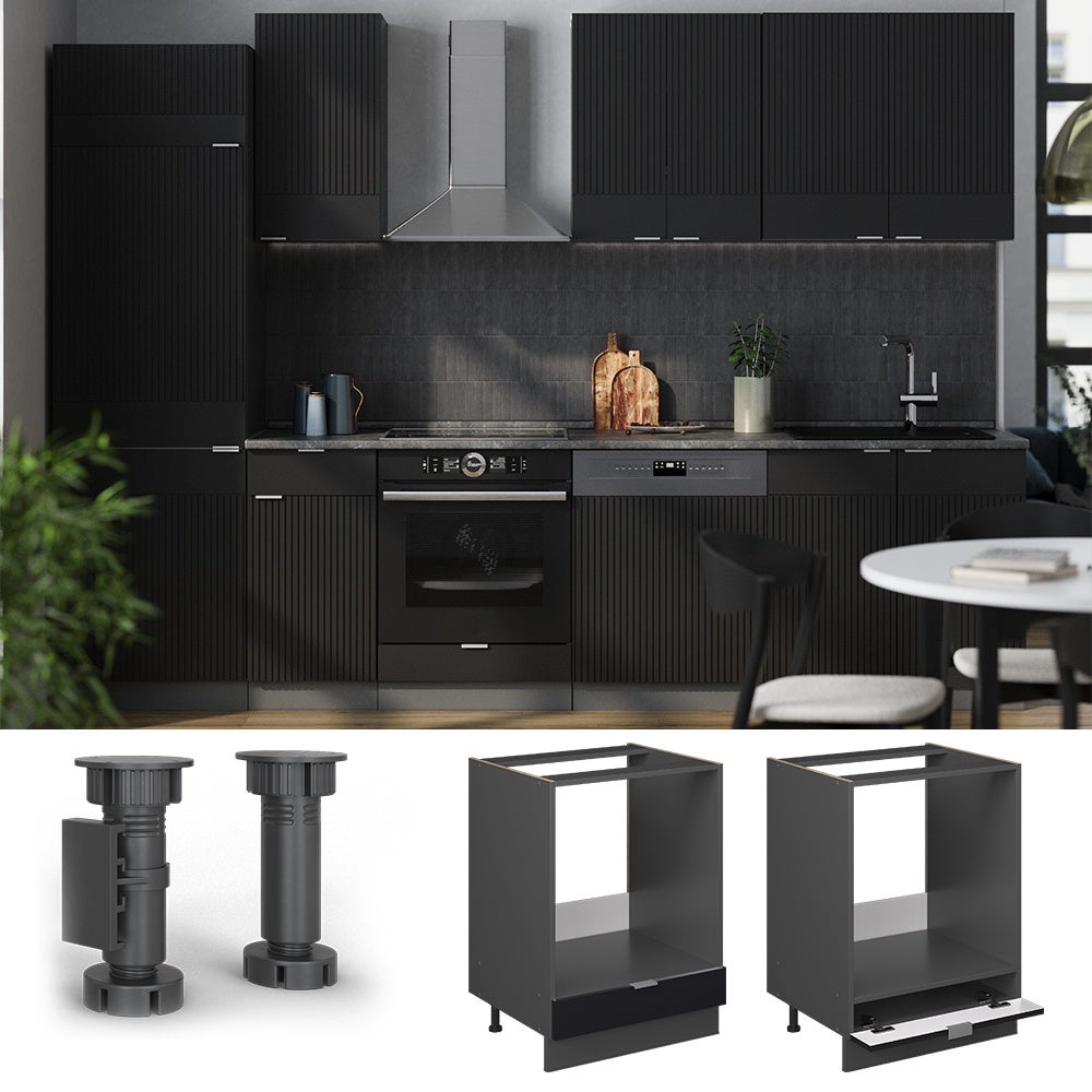 Vicco Meuble pour four Fame-Line, Noir rayé, 60cm sans PT - 2