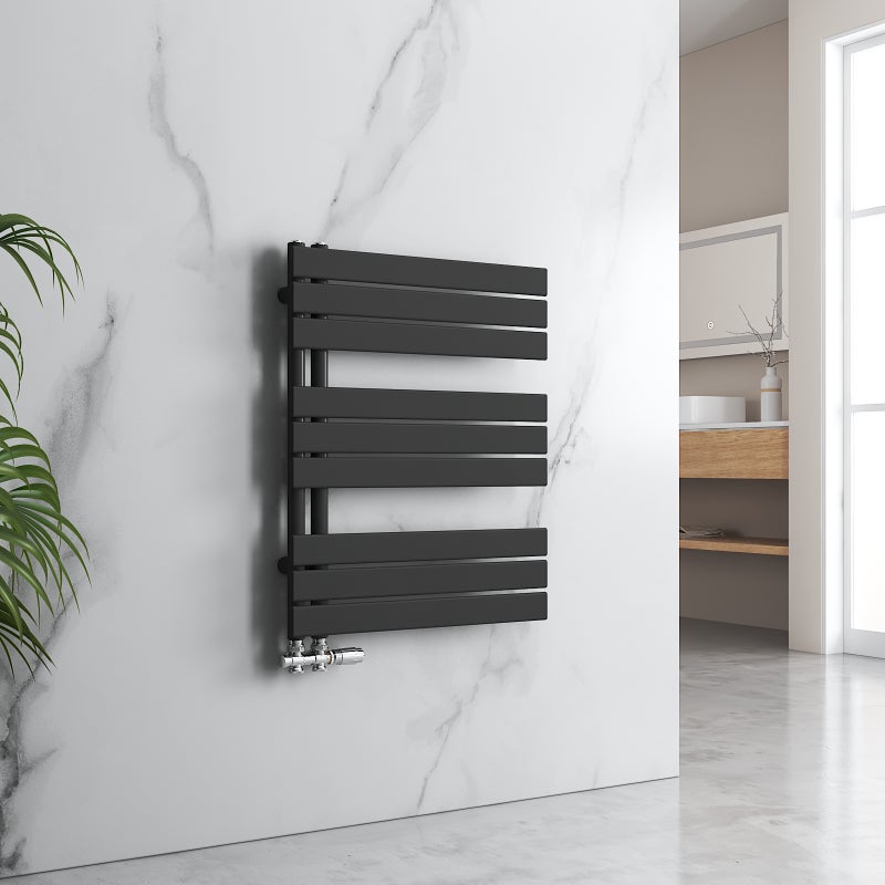 EMKE Grzejnik Łazienkowy Wodny - Płaski Panel Czarny Mat - Podłączenie Dolne - 479 W, 762 x 600 mm