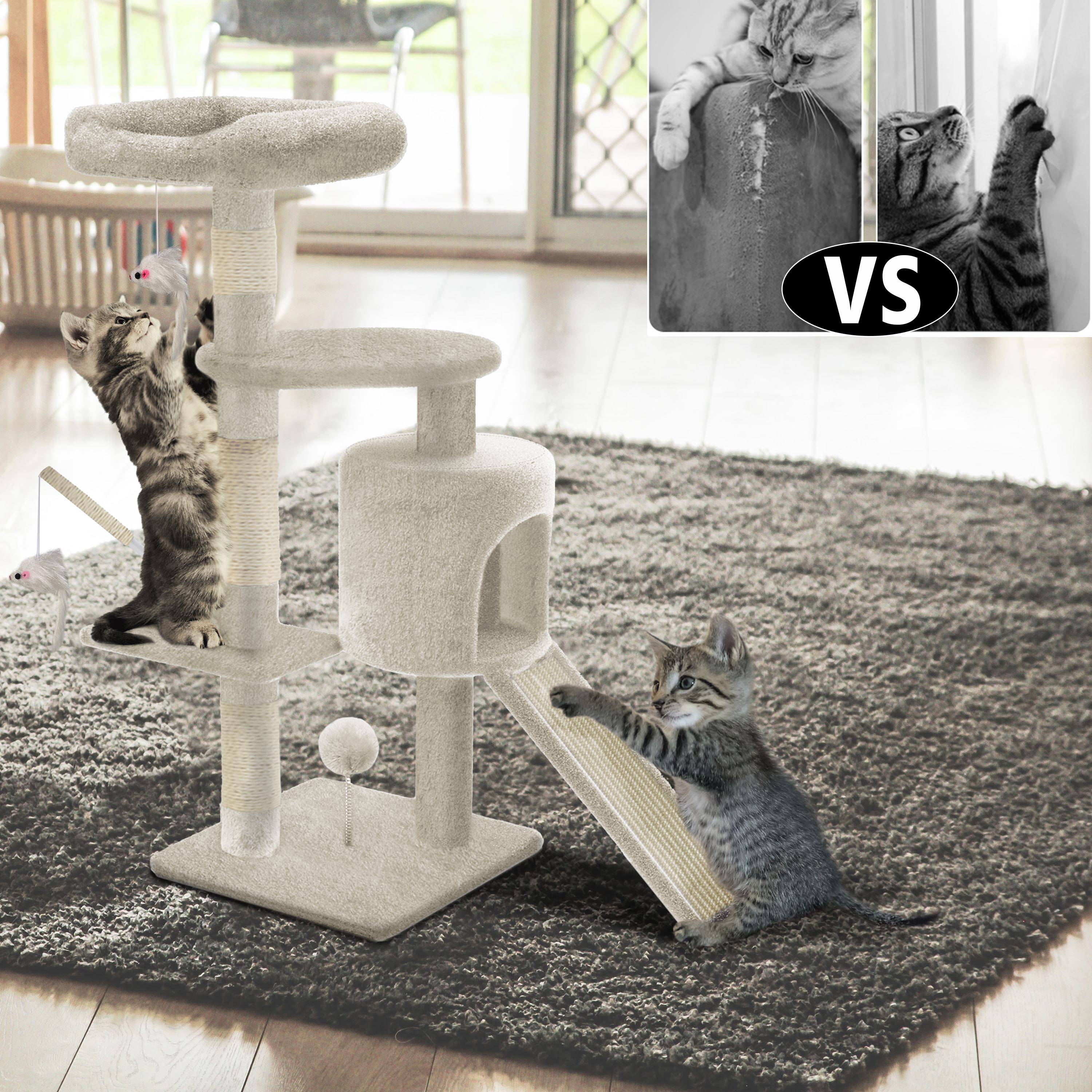 Arbre à chat hauteur 112cm avec griffoir, niche et plateforme - beige - arbre à grimper pour chats - VOUNOT® - 6