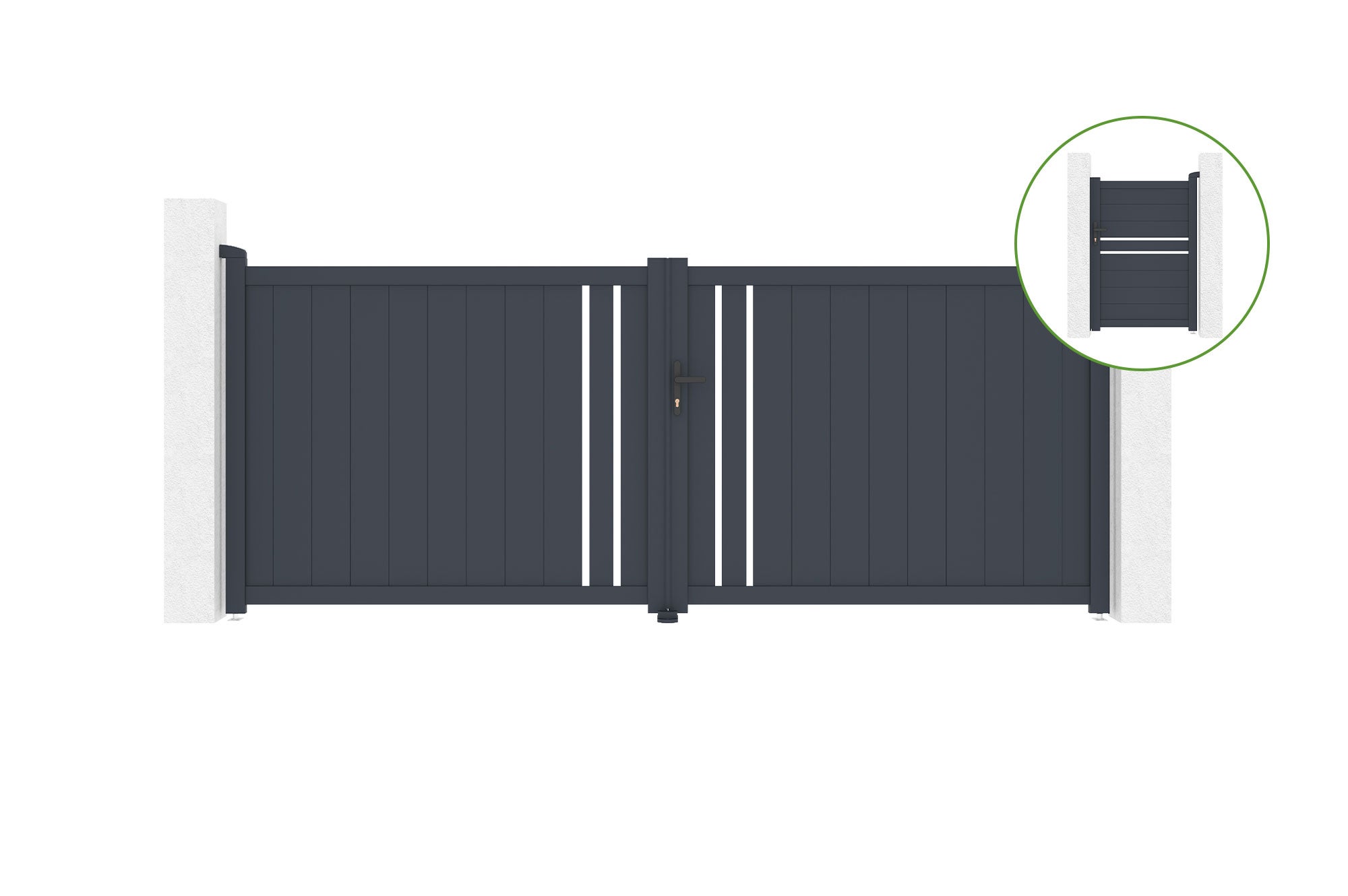 Brama skrzydłowa 3,5m GIONA H.140cm aluminium szare + Brama 1M CIMONE H.140cm al